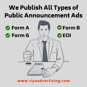 Riyo advertising publish all kinds of public announcements