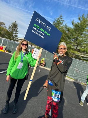 Stroke survivor Sékou Writes at the New York City Marathon finish line