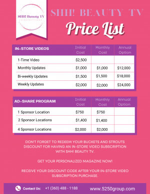 SHH! Beauty TV Price List