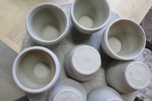 Unfired tea cups by Miriams