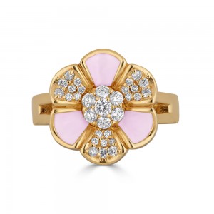 IDORAELLE Queen Ring Pink Enamel with Diamonds