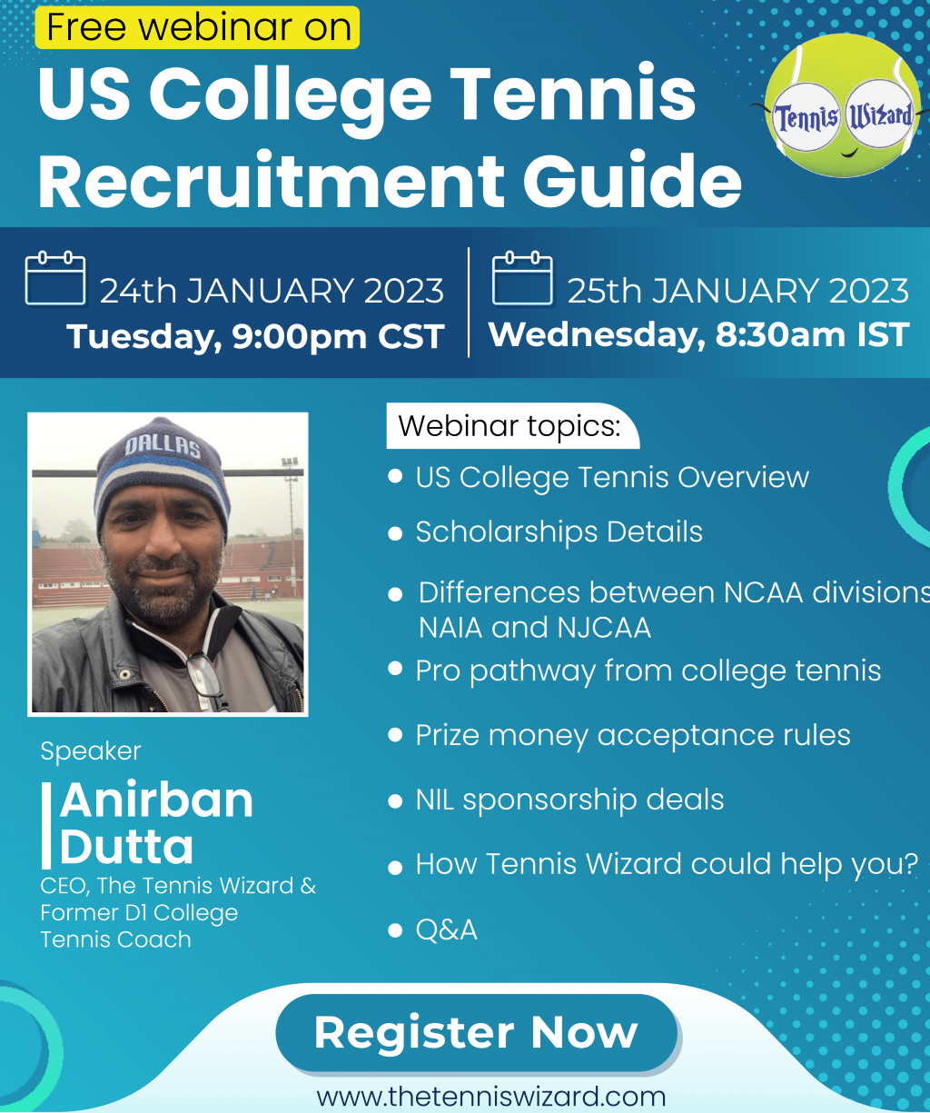 Free Online inar by Tennis Wizard US College Tennis Recruitment