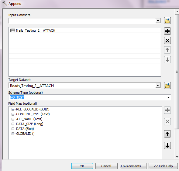 Image of the Append tool dialog box