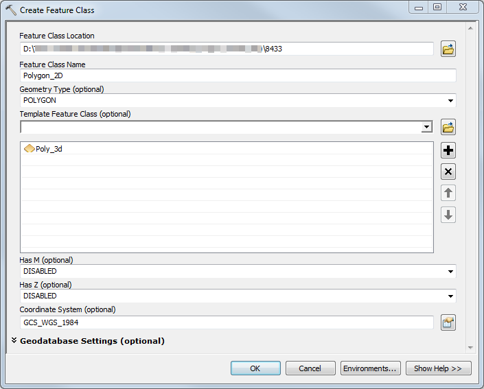 An image of the Create Feature Class dialog box.