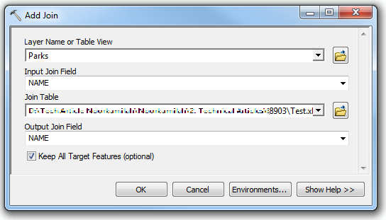 Joining an Excel spreadsheet to a feature class using the Add Join tool.