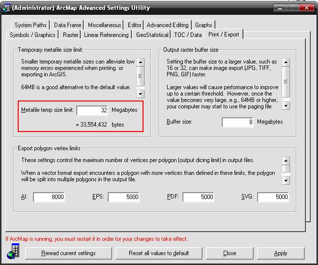 How To Modify the temporary metafile size limit in Advanced ArcMap