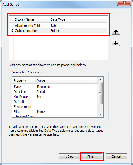 An image of configuring the script tool parameters.