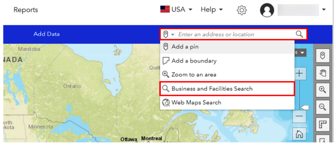 Image showing the Search Tool drop-down menu