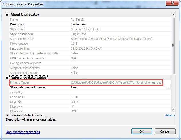 Address Locator Properties dialog box.