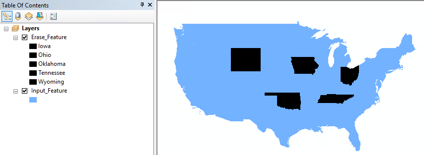 The Input_Feature and Erase_Feature layers on the map