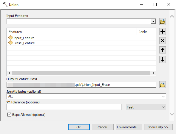 The Union tool window with the parameters filled