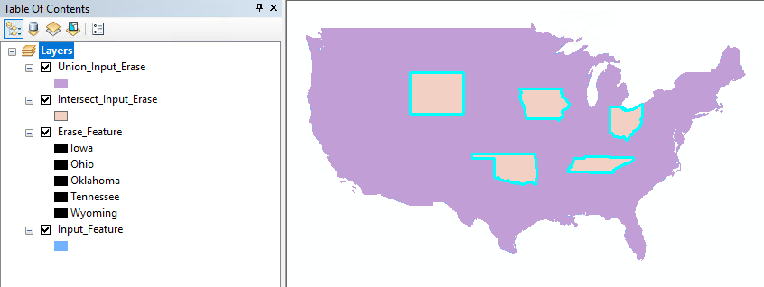 The map display after deleting the selected overlapping areas and the Table Of Contents