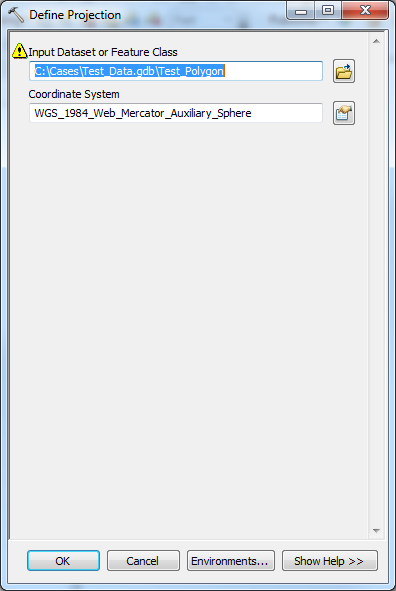 Define Projection tool window