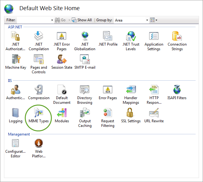 IIS Manager MIME Types
