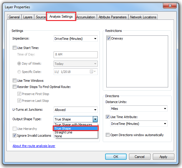 Properties in the Analysis Settings tab.