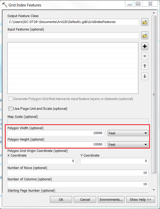 The image of the Grid Index Features dialog box.