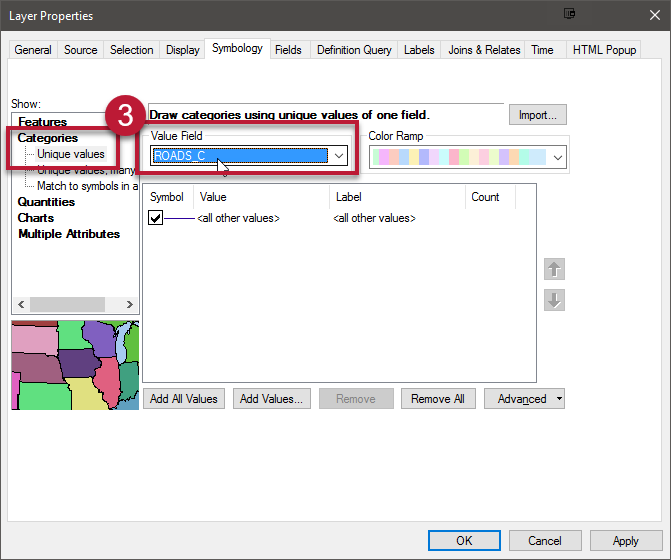 3. Click Categories &gt; Unique values and choose your desired Value Field.