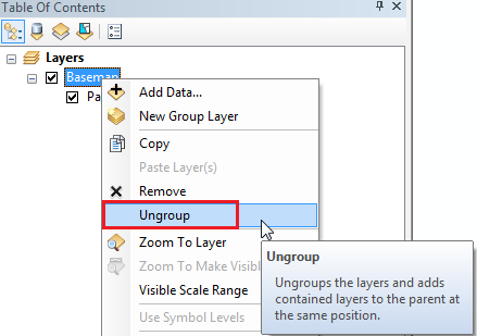 An image of ungrouping the layers from a group layer.