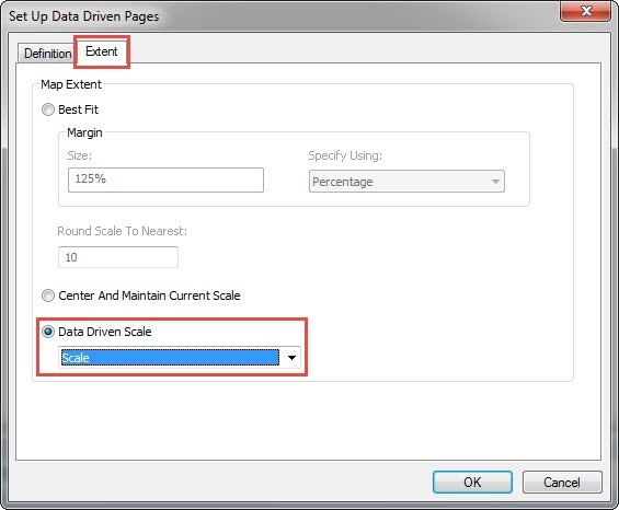 The Extent tab in the Set Up Data Driven Pages window