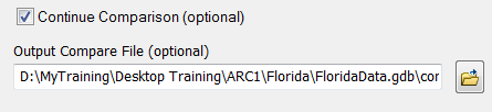 An image showing the Continue Comparison check box enabled and the Ouput Compare file location.