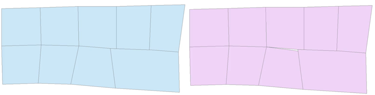 An image of an original features (right) and validated features (left). Note the closed gap in the validated feature class.