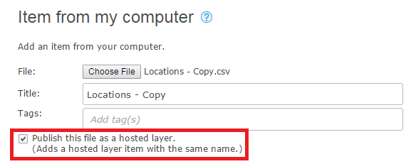 Screenshot of a checked Publish this file as a hosted layer.
