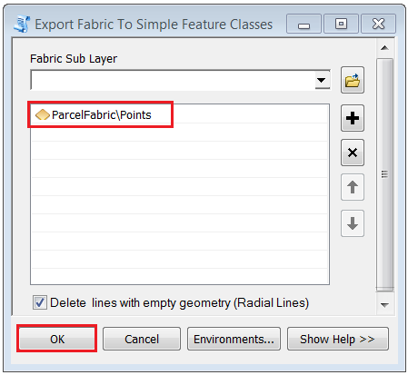 An image of the Export Fabric To Simple Feature Classes tool dialog.