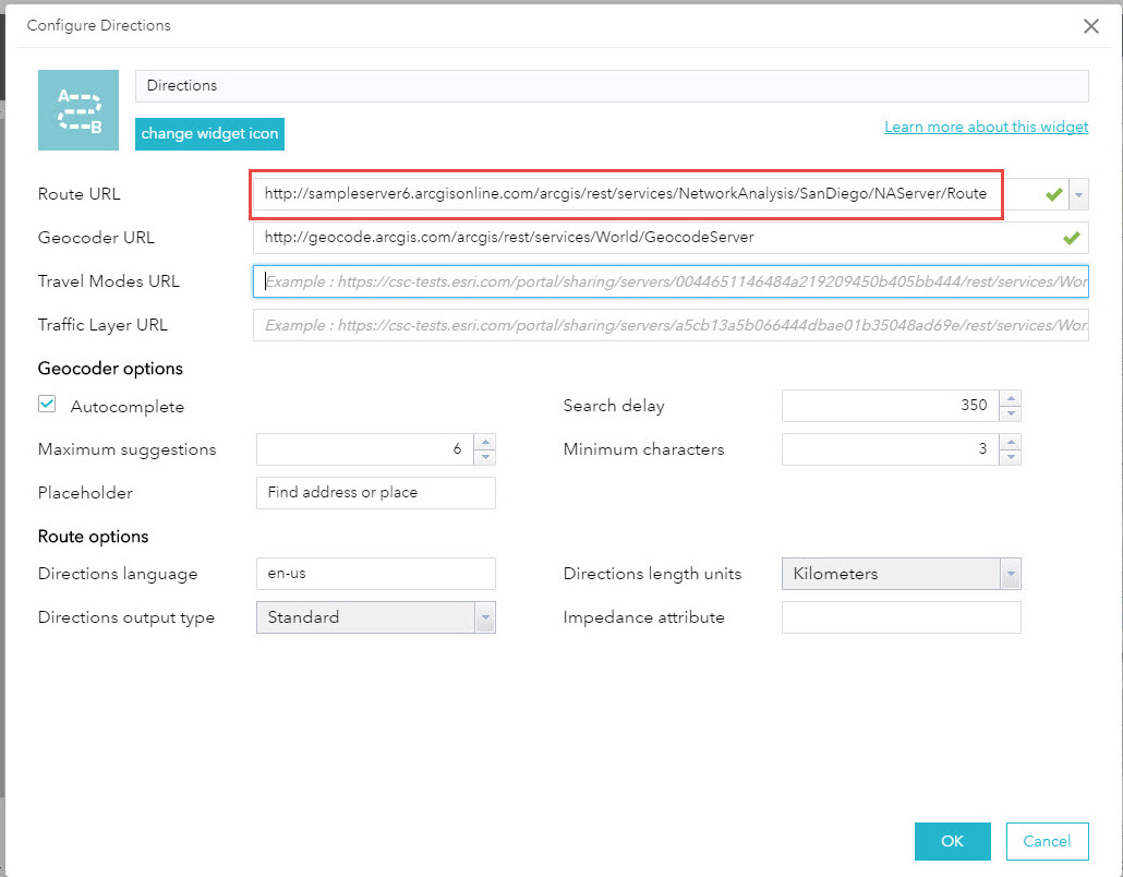 configure direction widget