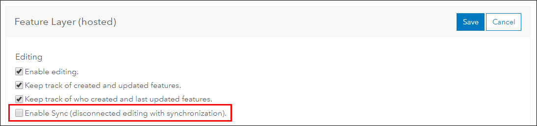 An image of the Feature Layer (hosted) settings.