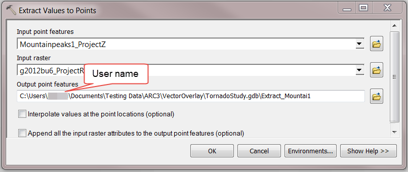 Extract Values to Points tool window