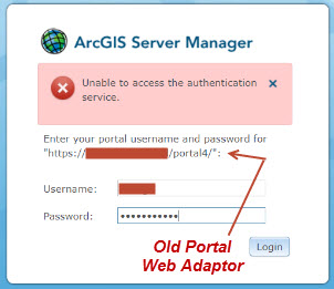 Image of the error message when accessing ArcGIS Server Manager