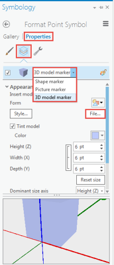 The picture shows the Properties tab, Layer tab and File option