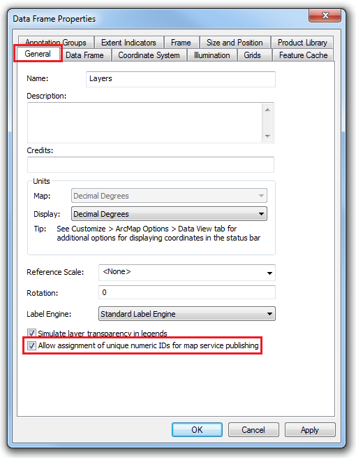 Check the 'Allow assignment of unique numeric IDs for map service publishing' check box.