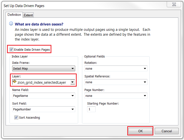 An image of the Set Up Data Driven Pages dialog box.