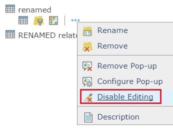 Imagen del botón Deshabilitar edición en ArcGIS Online