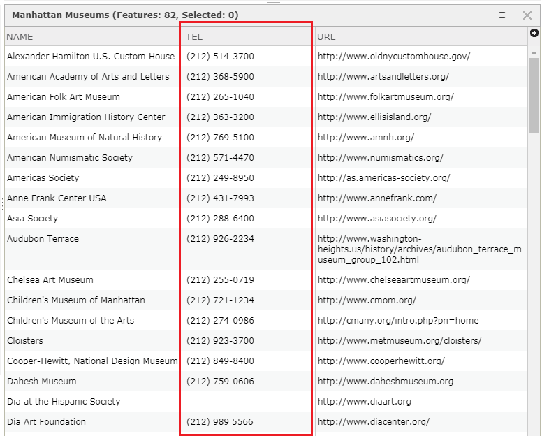 This is the attribute table containing the phone number.