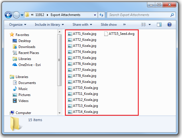 An image of the list of the exported attachments