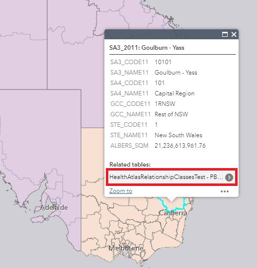 Screenshot of the Story Map pop-up with the related record highlighted.