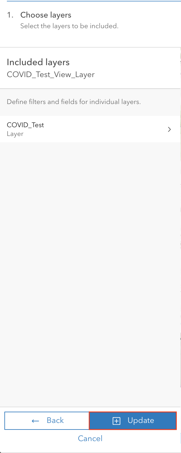 The Included layers pane displaying the Update button.