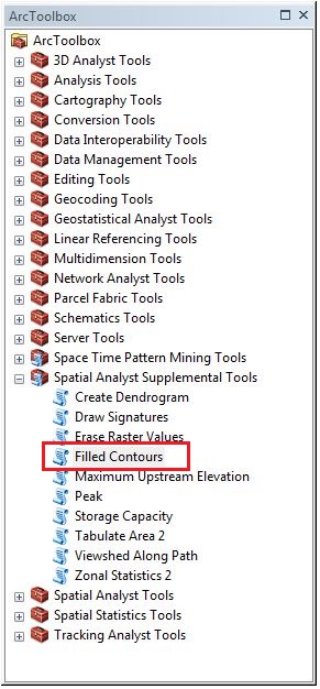 Open the Filled Contours tool from the ArcToolbox dialog box