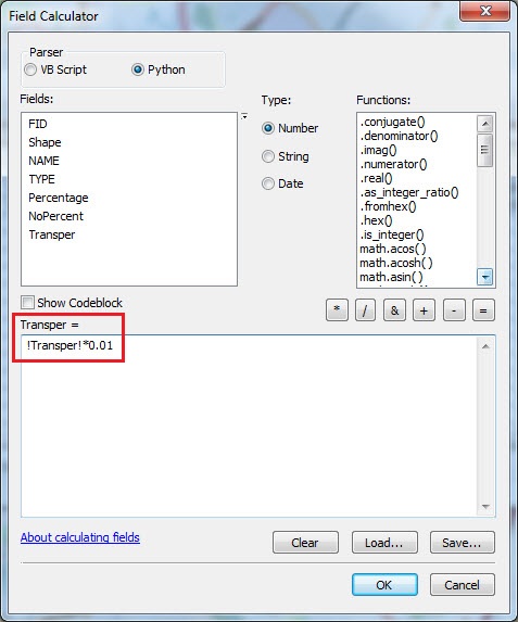 Image of the Field Calculator with sample formula