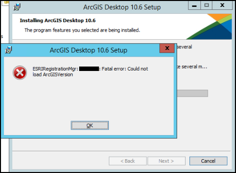 ArcGIS Desktop 版本的安装页面将失败，并返回错误：ESRIRegistrationMgr：<时间戳>：严重错误：无法加载 ArcGISVersion