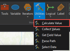 Na guia ModelBuilder, clique em Utilitários e em Calcular Valor.