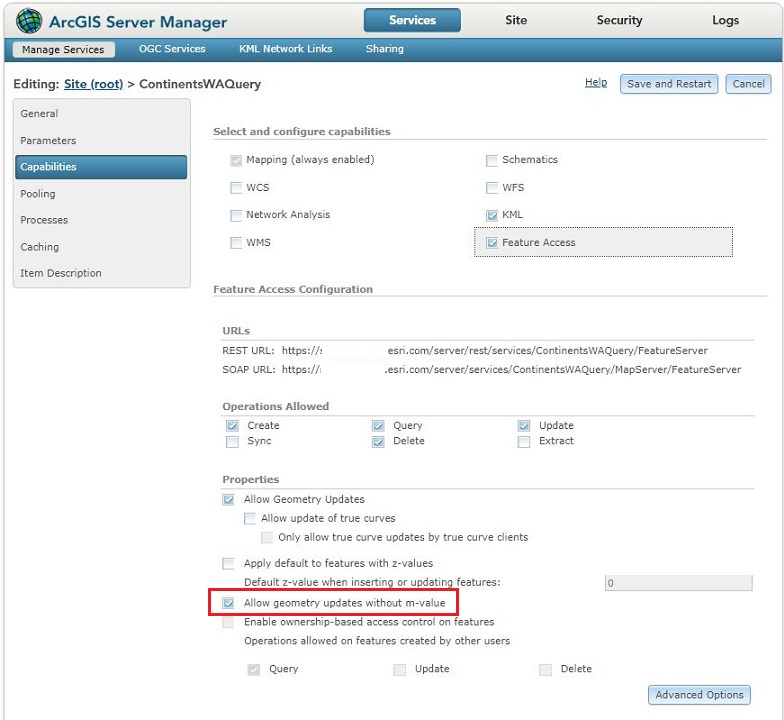 Image of the ArcGIS Server Manager Properties section