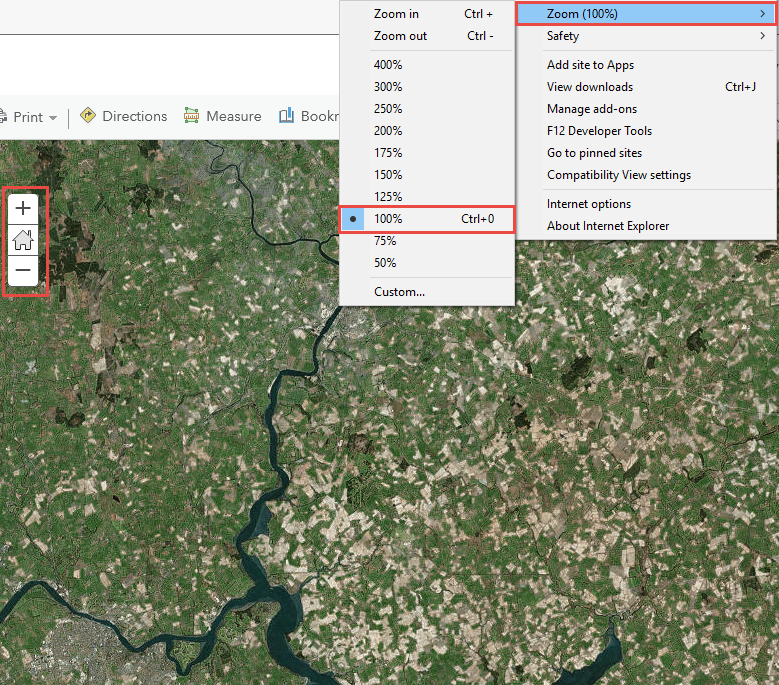 Nível de zoom de 100% no ArcGIS Online