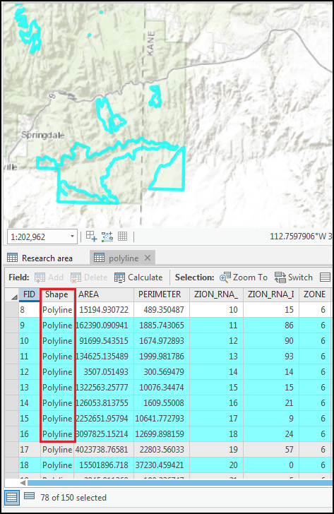 O shapefile de polígono é convertido em shapefile de polilinha