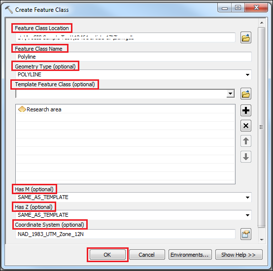 Cuadro de diálogo Crear clase de entidades