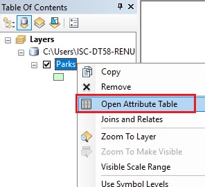 An image of selecting Open Attribute Table.