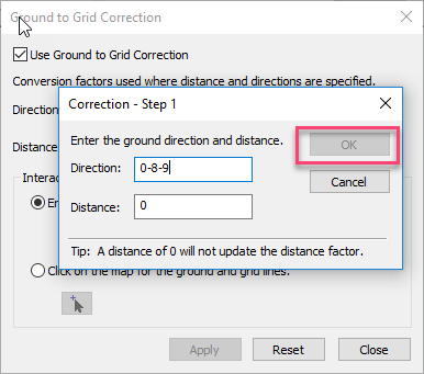Image of the Correction dialog box
