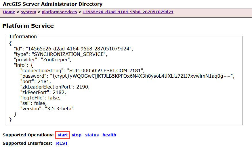 Screenshot of the Synchronization Service with "start" highlighted.